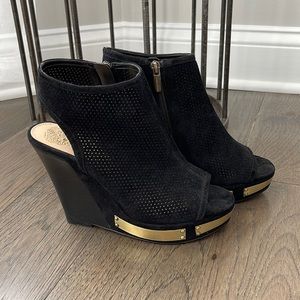 Vince Camuto Black Suede Open Toe/ Open Back Wedges